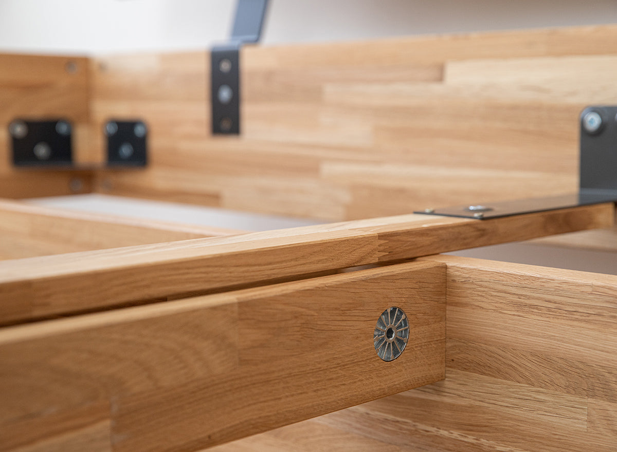 Turin Massivholz Eichenbett 140-180cm mit Holzbeinen und doppelter Rückenlehne