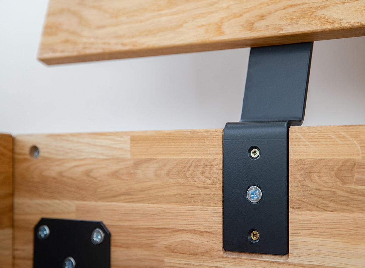 Turin Massivholz Eichenbett 140-180cm mit Holzbeinen und doppelter Rückenlehne