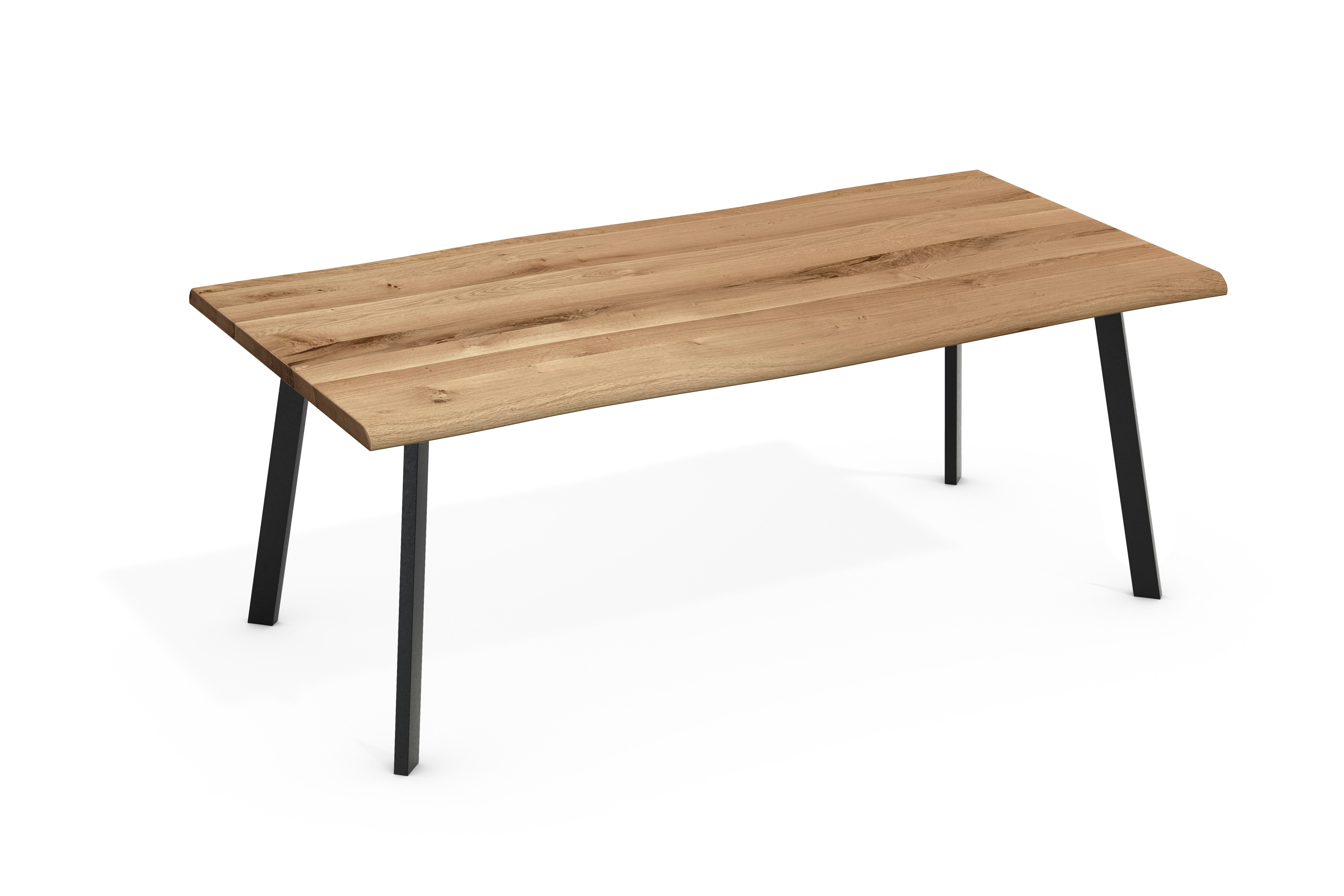 Dining table Lukas 4 foot frame slanted solid oak with tree edge