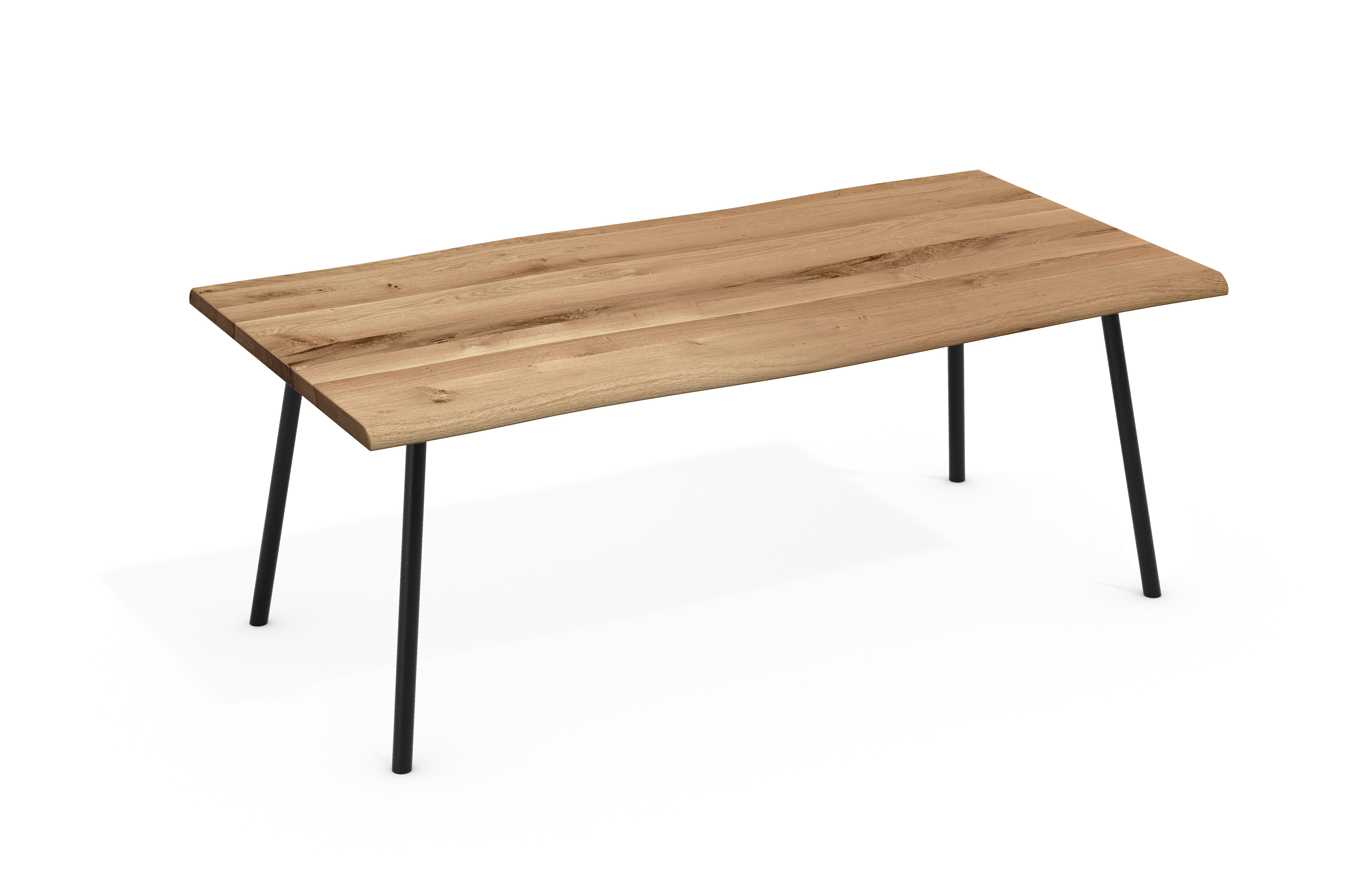 Dining table Oskar 4 foot frame round tube slanted solid oak with tree edge