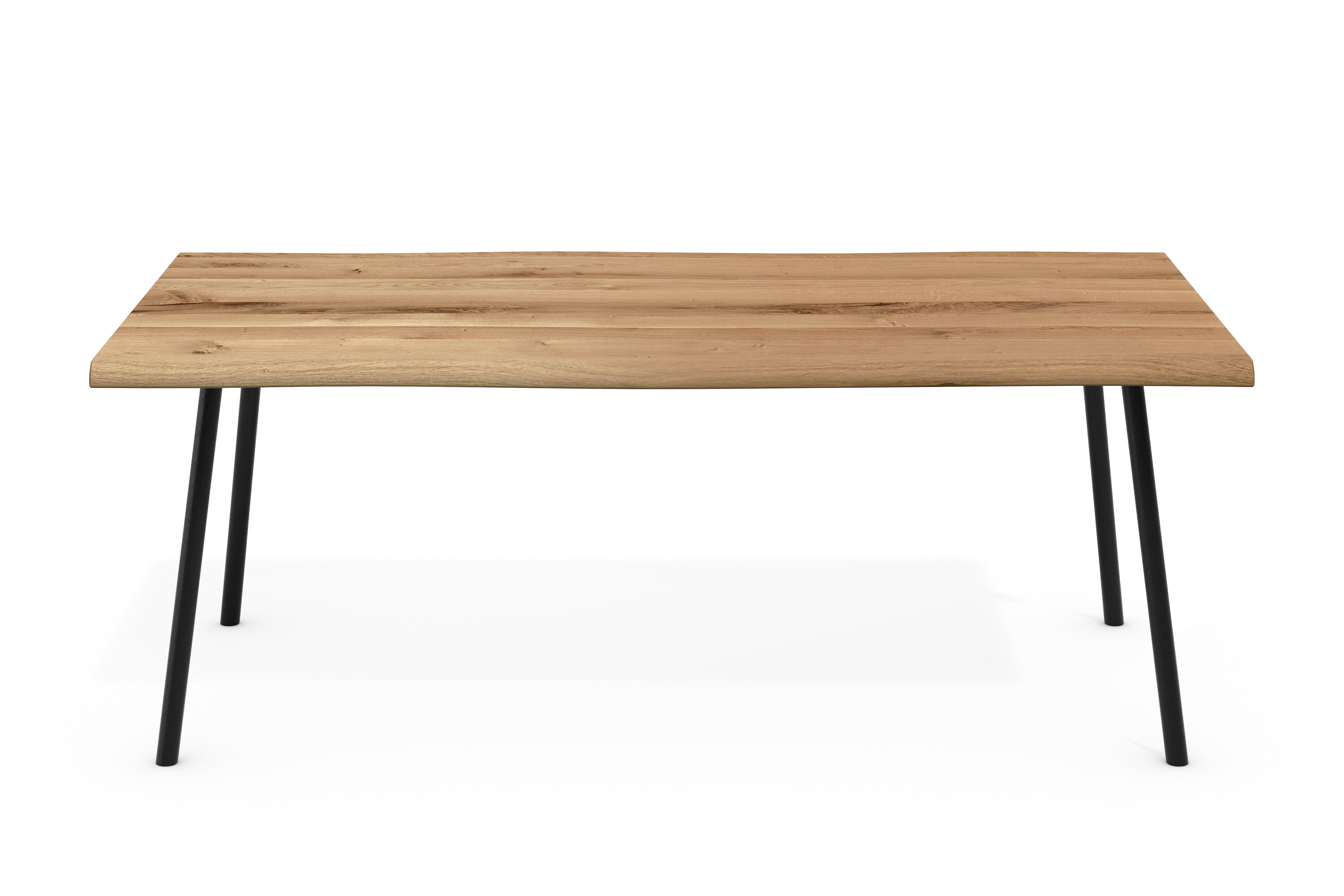 Dining table Oskar 4 foot frame round tube slanted solid oak with tree edge