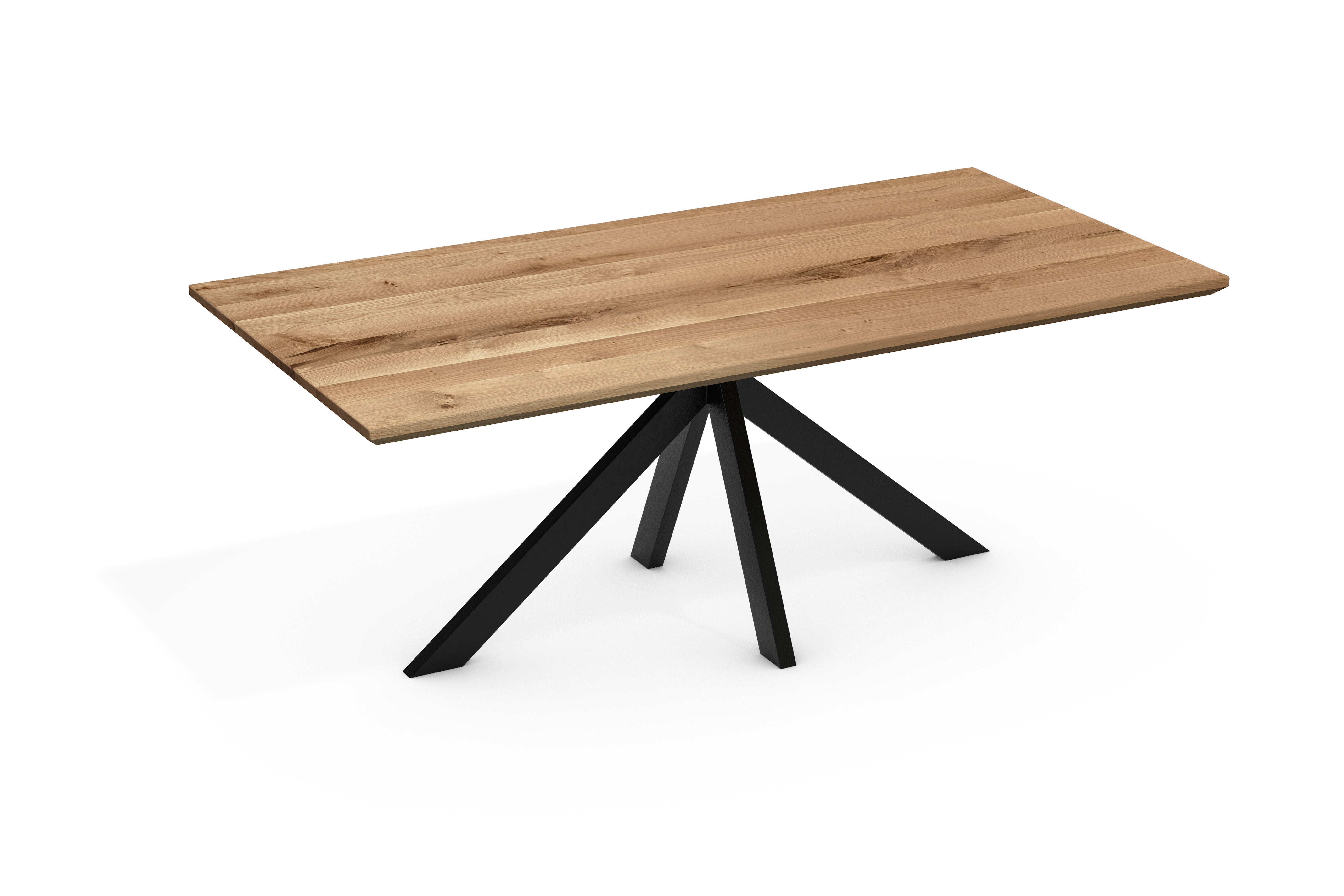 Dining table Anton with Swiss edge Spider frame solid wild oak