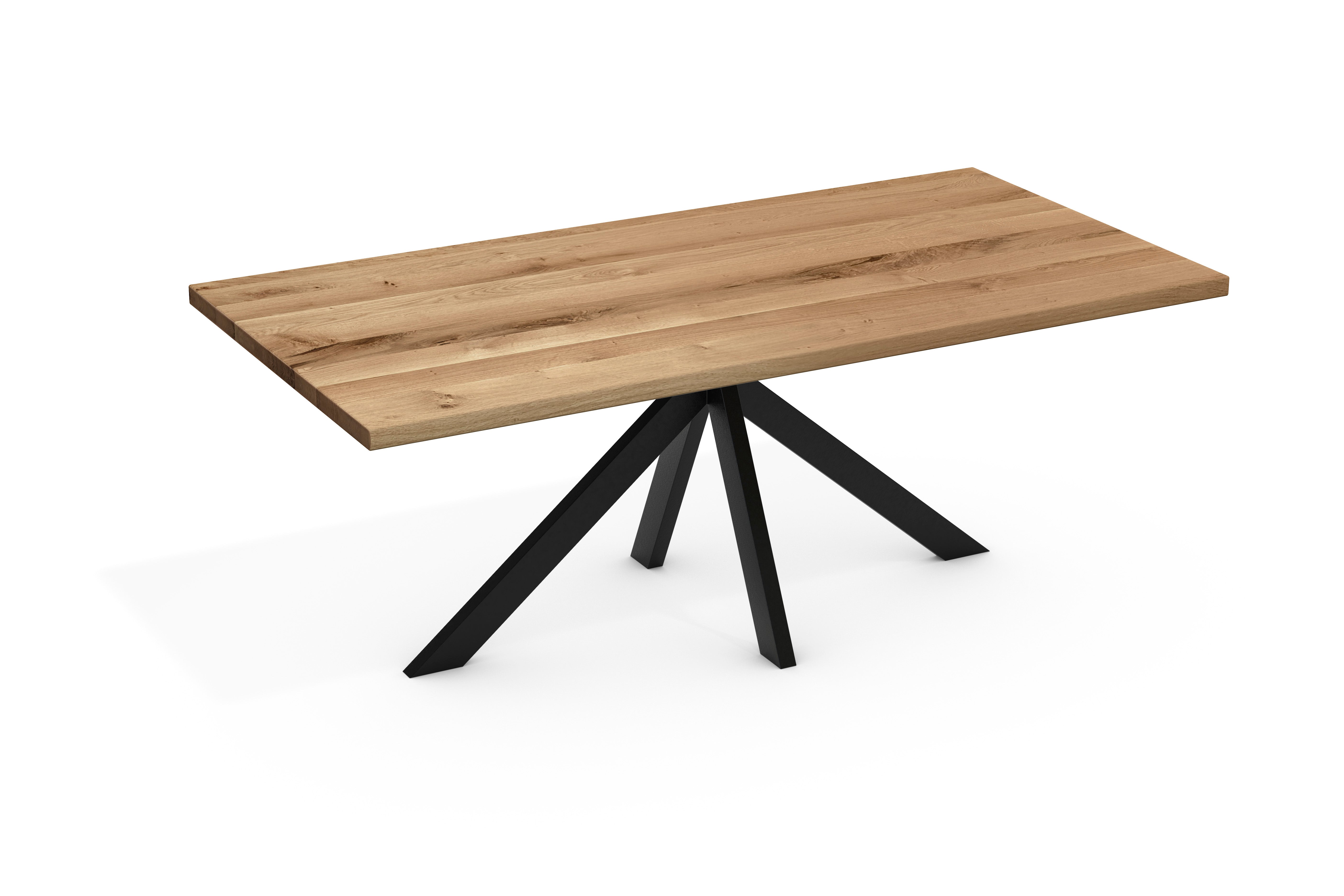 Leeds Spider dining table with solid wild oak frame and straight oiled edge