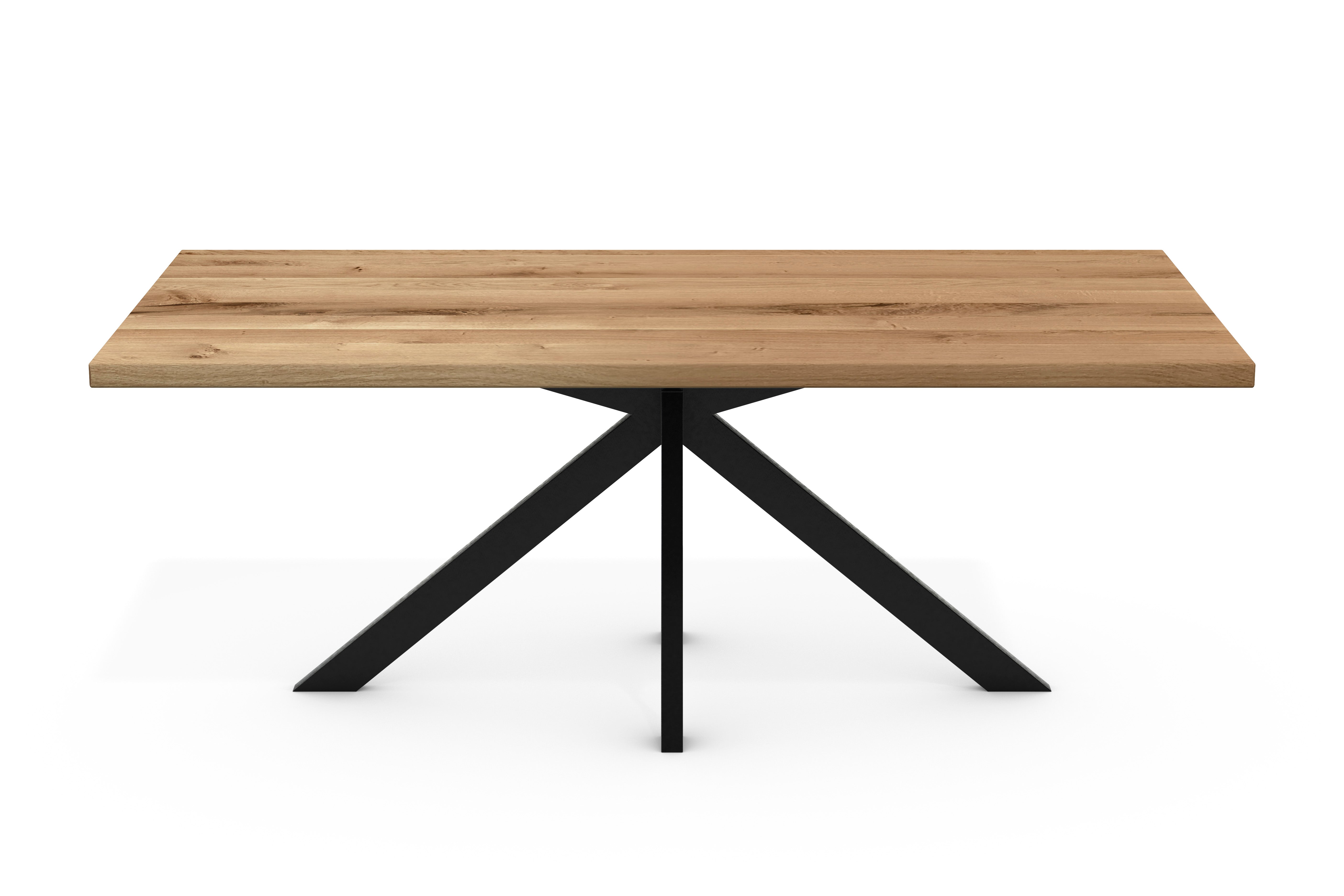 Leeds Spider dining table with solid wild oak frame and straight oiled edge