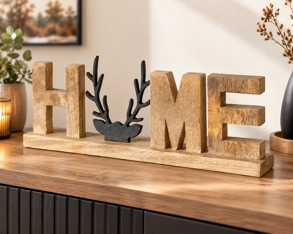 Dekoaufsteller Vilbert HOME mit Hirschmotiv Natur Schwarz 46,5 cm