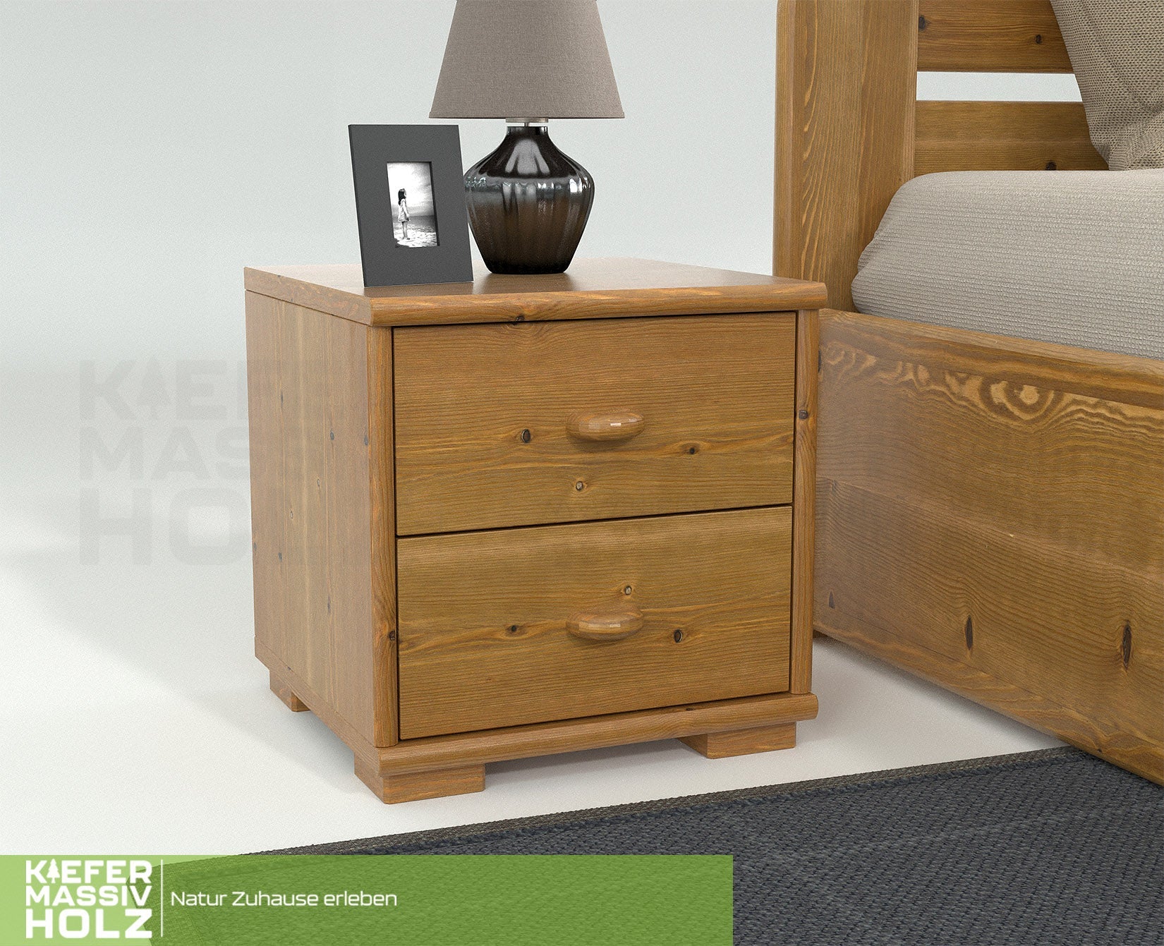 Vanessa Kiefer Massivholz Nachttisch Nachtschrank | 2-Schubladen | 100% Bio Kiefer