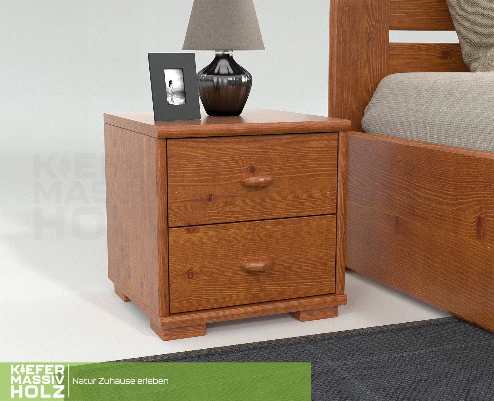 Vanessa Kiefer Massivholz Nachttisch Nachtschrank | 2-Schubladen | 100% Bio Kiefer