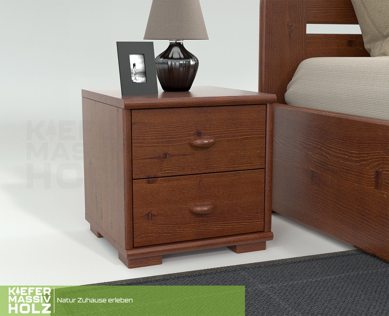 Vanessa Kiefer Massivholz Nachttisch Nachtschrank | 2-Schubladen | 100% Bio Kiefer