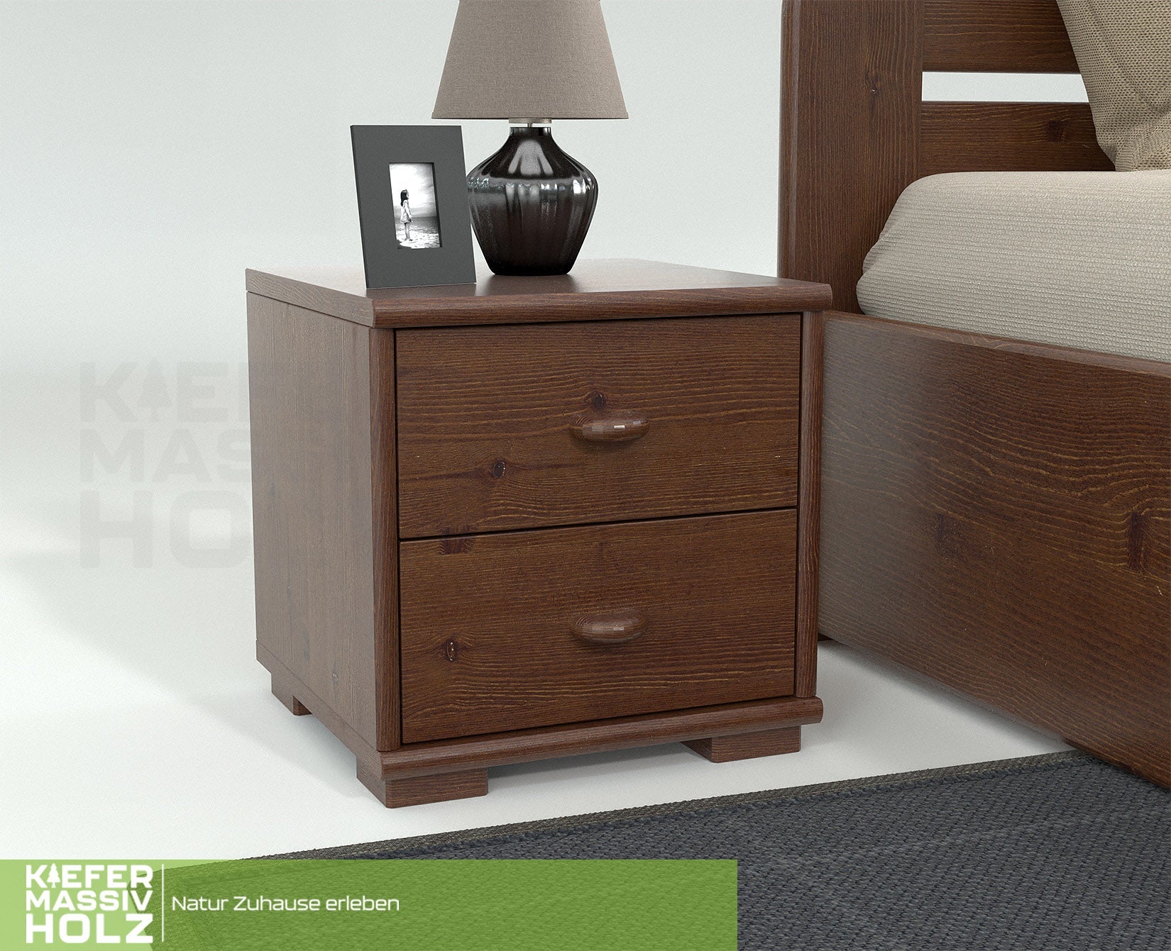 Vanessa Kiefer Massivholz Nachttisch Nachtschrank | 2-Schubladen | 100% Bio Kiefer