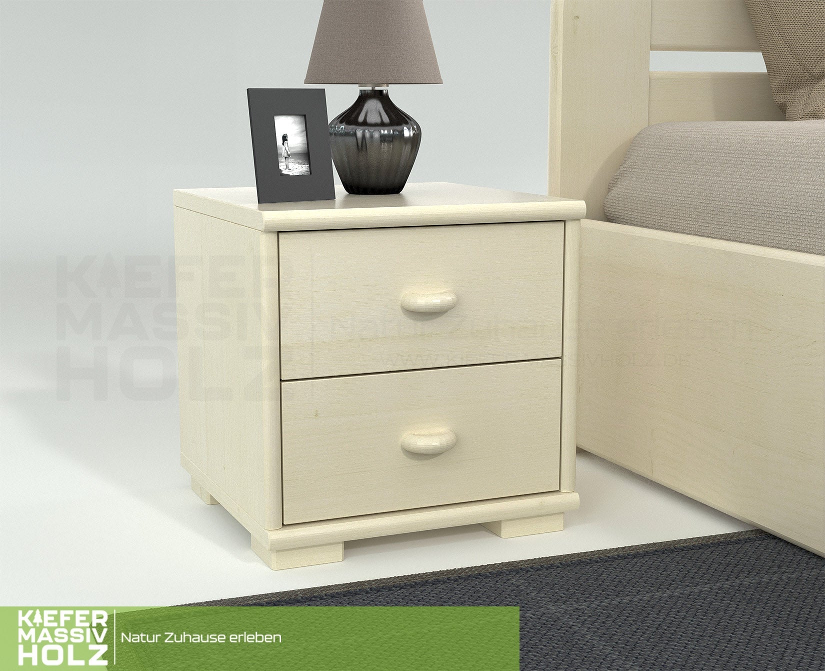 Vanessa Kiefer Massivholz Nachttisch Nachtschrank | 2-Schubladen | 100% Bio Kiefer