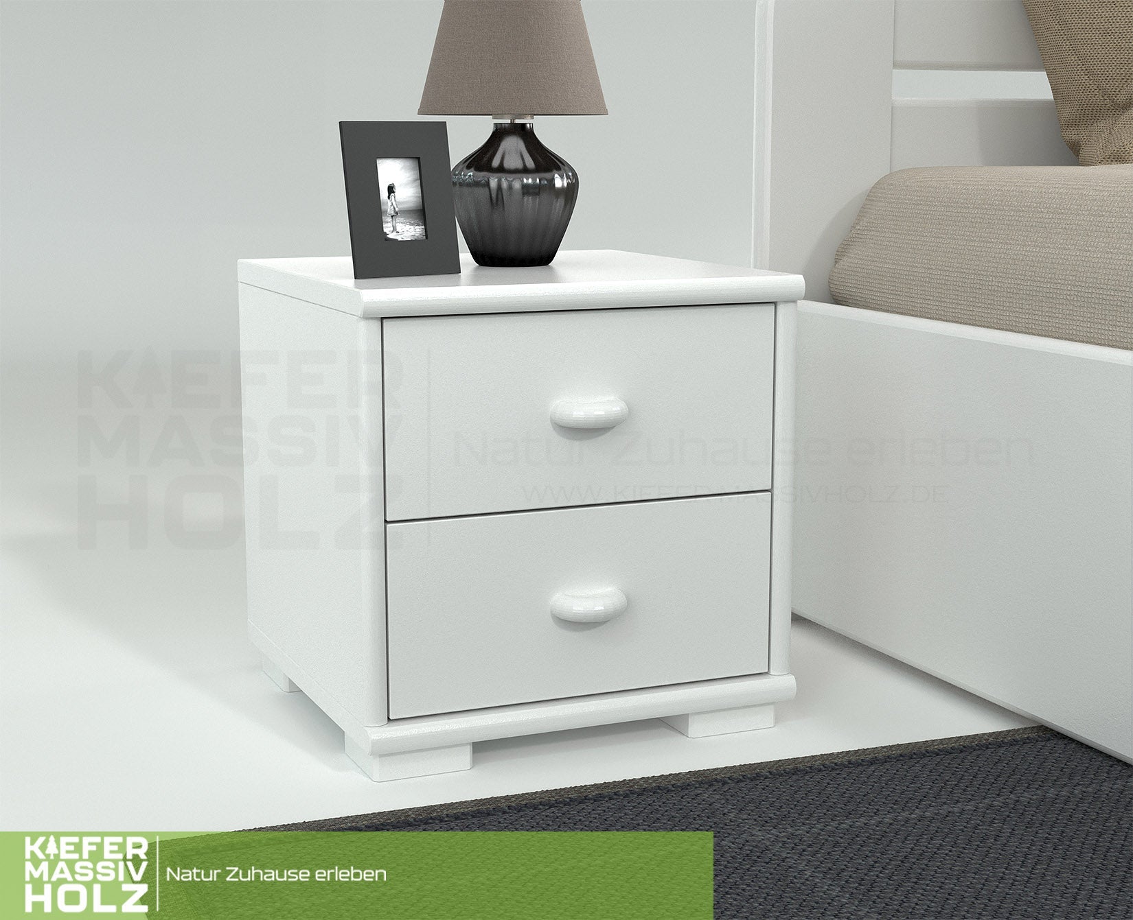 Vanessa Kiefer Massivholz Nachttisch Nachtschrank | 2-Schubladen | 100% Bio Kiefer