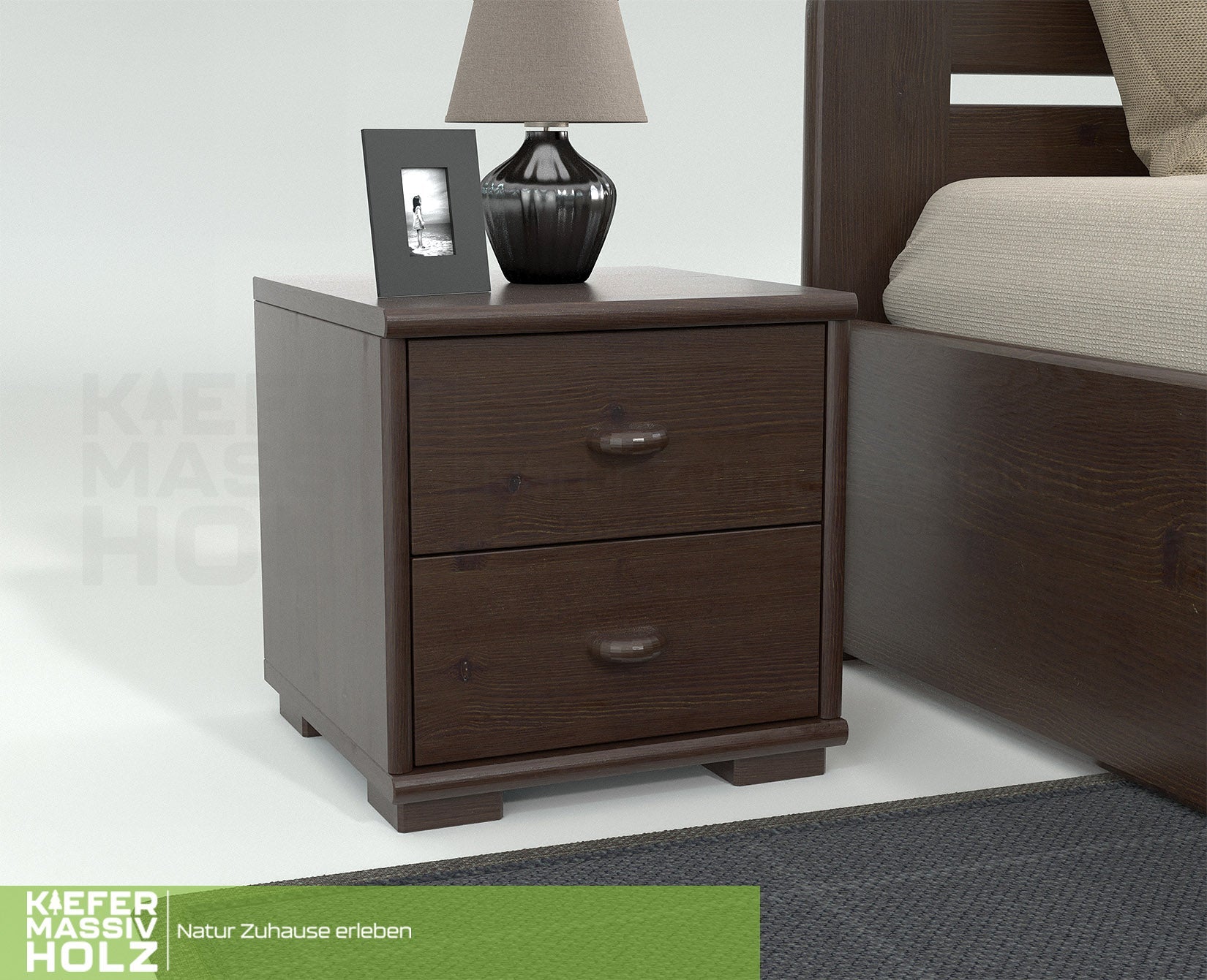 Vanessa Kiefer Massivholz Nachttisch Nachtschrank | 2-Schubladen | 100% Bio Kiefer