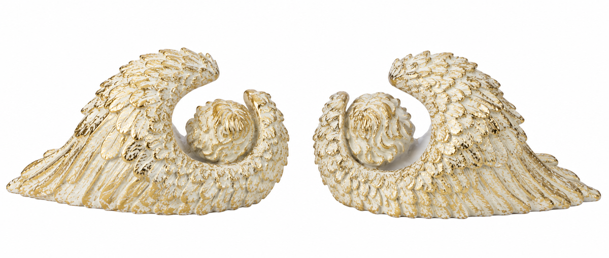 Engelfiguren Schlafende Engel in goldenen Flügeln Weiß Gold 2er Set 25–26 cm