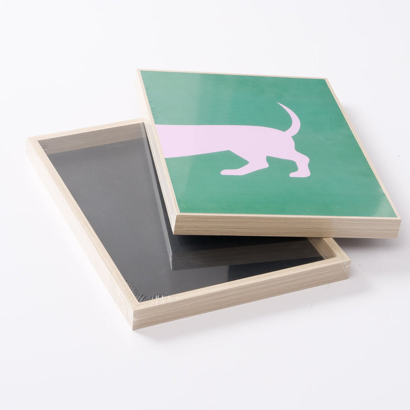 Dachshund wall picture - Vibrant artwork in green &amp; light purple, 30x40 cm