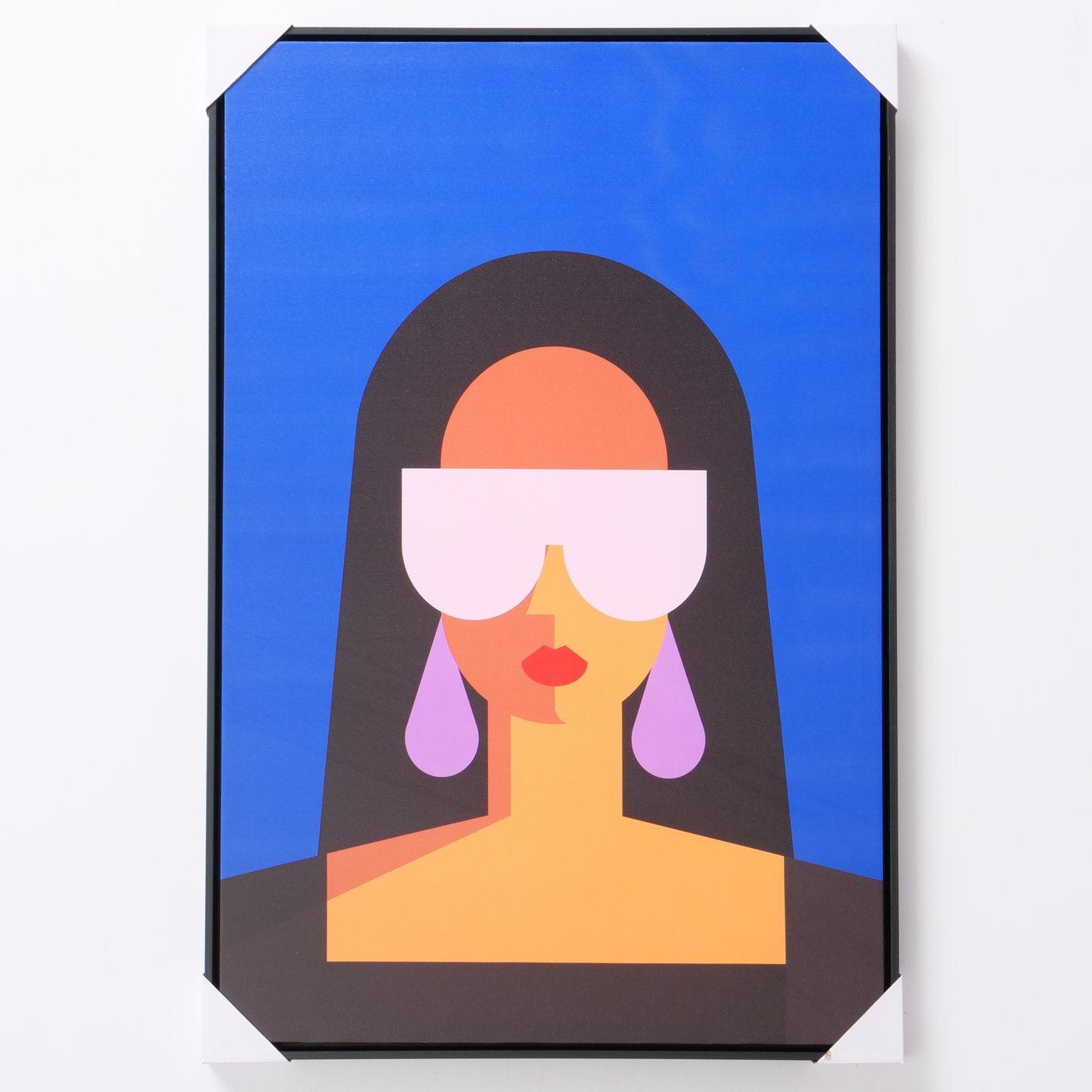 Wall picture 'Zuria' - Stylized woman in color block look with black wooden frame height 90cm