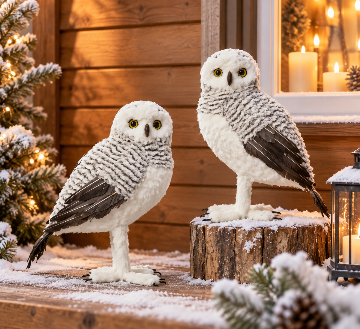 Dekofiguren Schneeeulen Winterblick grau 48 cm 2er Set