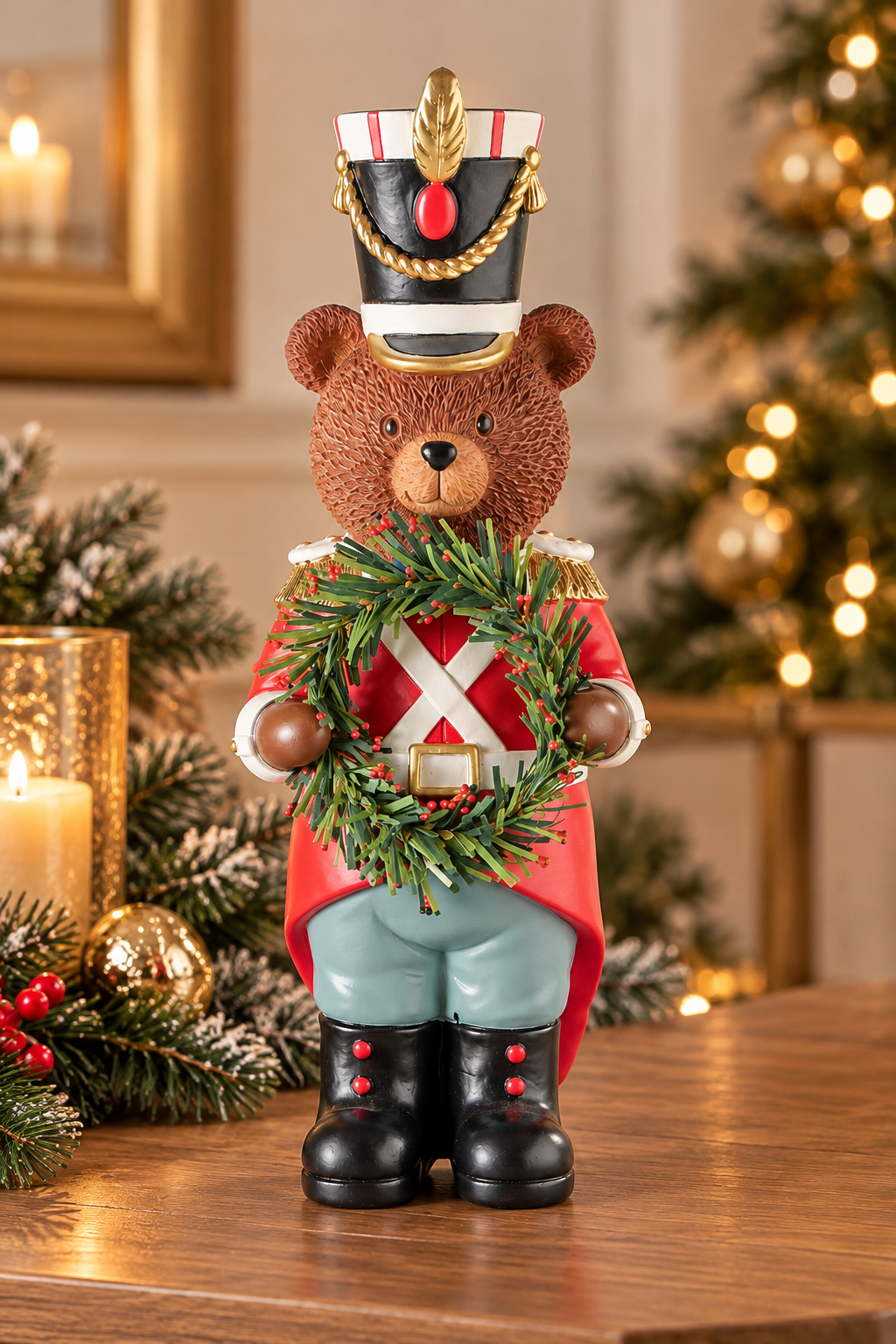 Weihnachtsfigur Nussknackerbär Lenny Rot Braun 28 cm