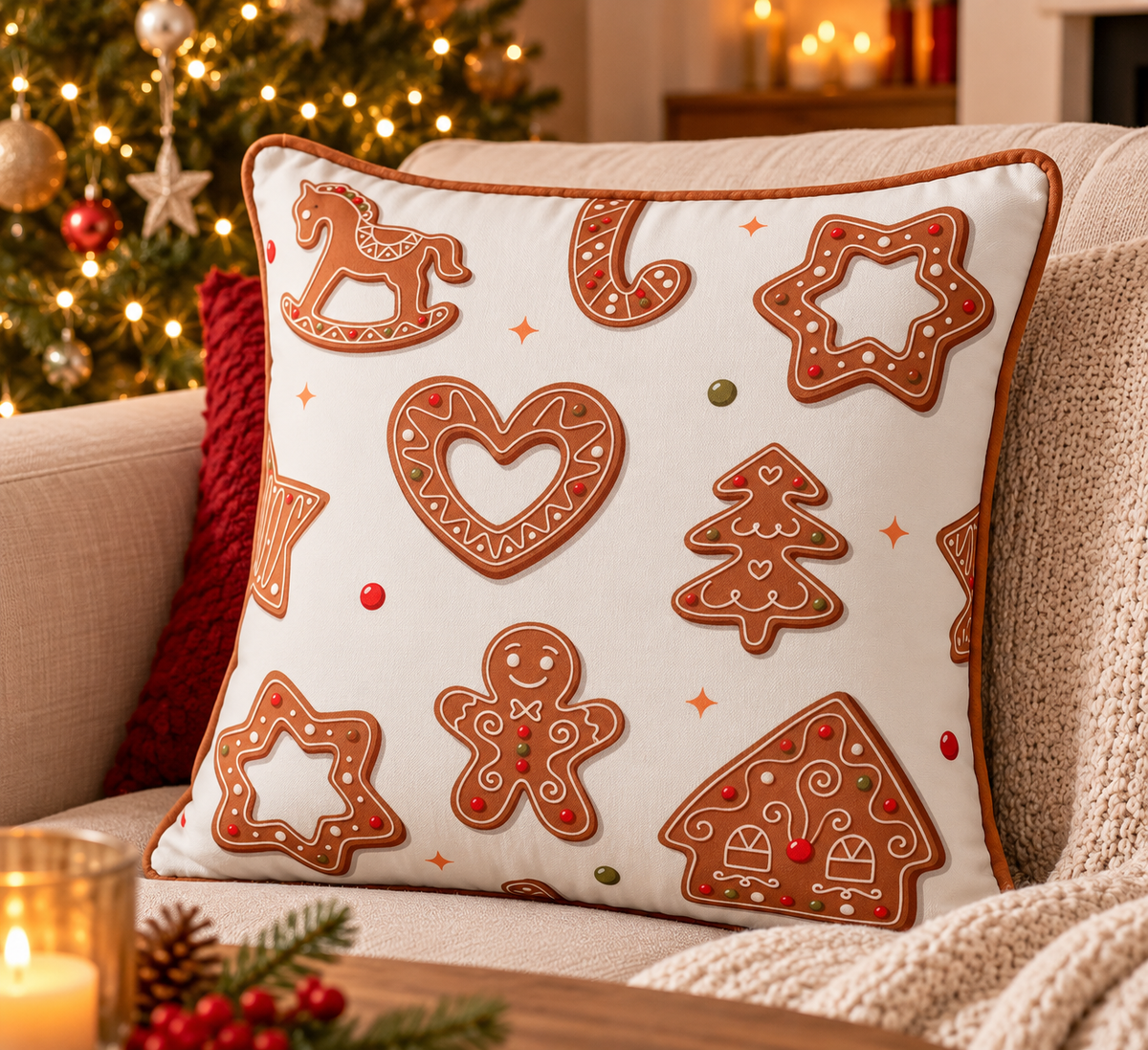 Sofa cushion Ginger gingerbread motif 45x45cm Christmas decoration