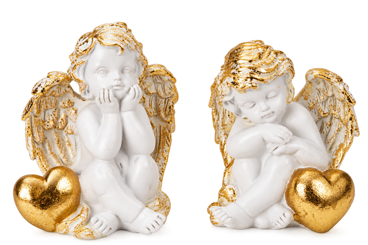 Engel Figuren Herzensengel Weiß Gold 2er Set 11 und 12 cm