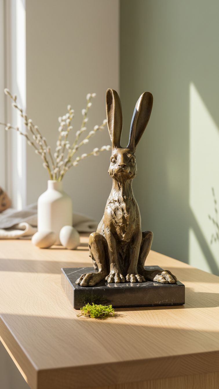 Skulptur Waldhase in bronze sitzend 21 cm