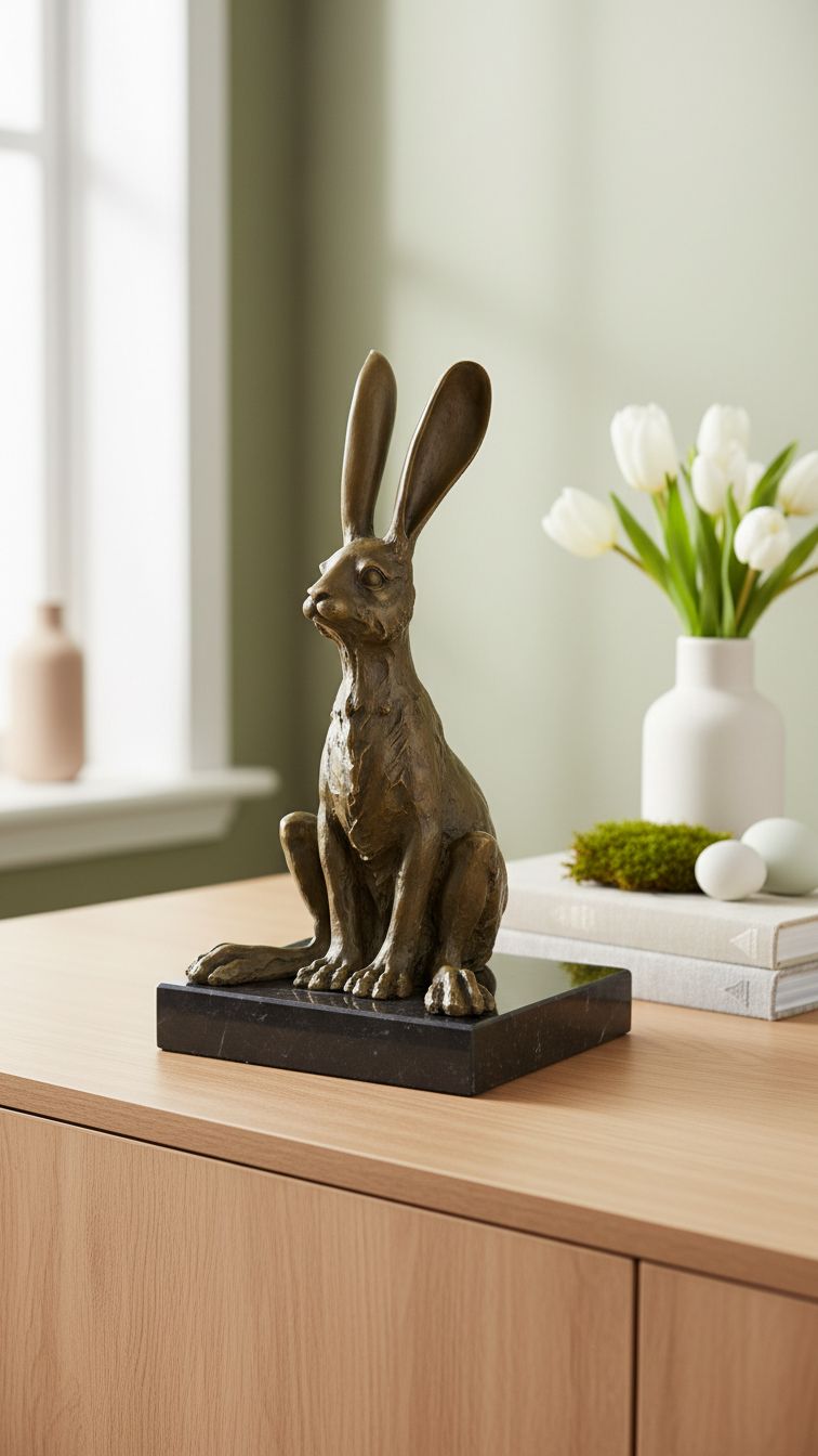 Skulptur Waldhase in bronze sitzend 21 cm