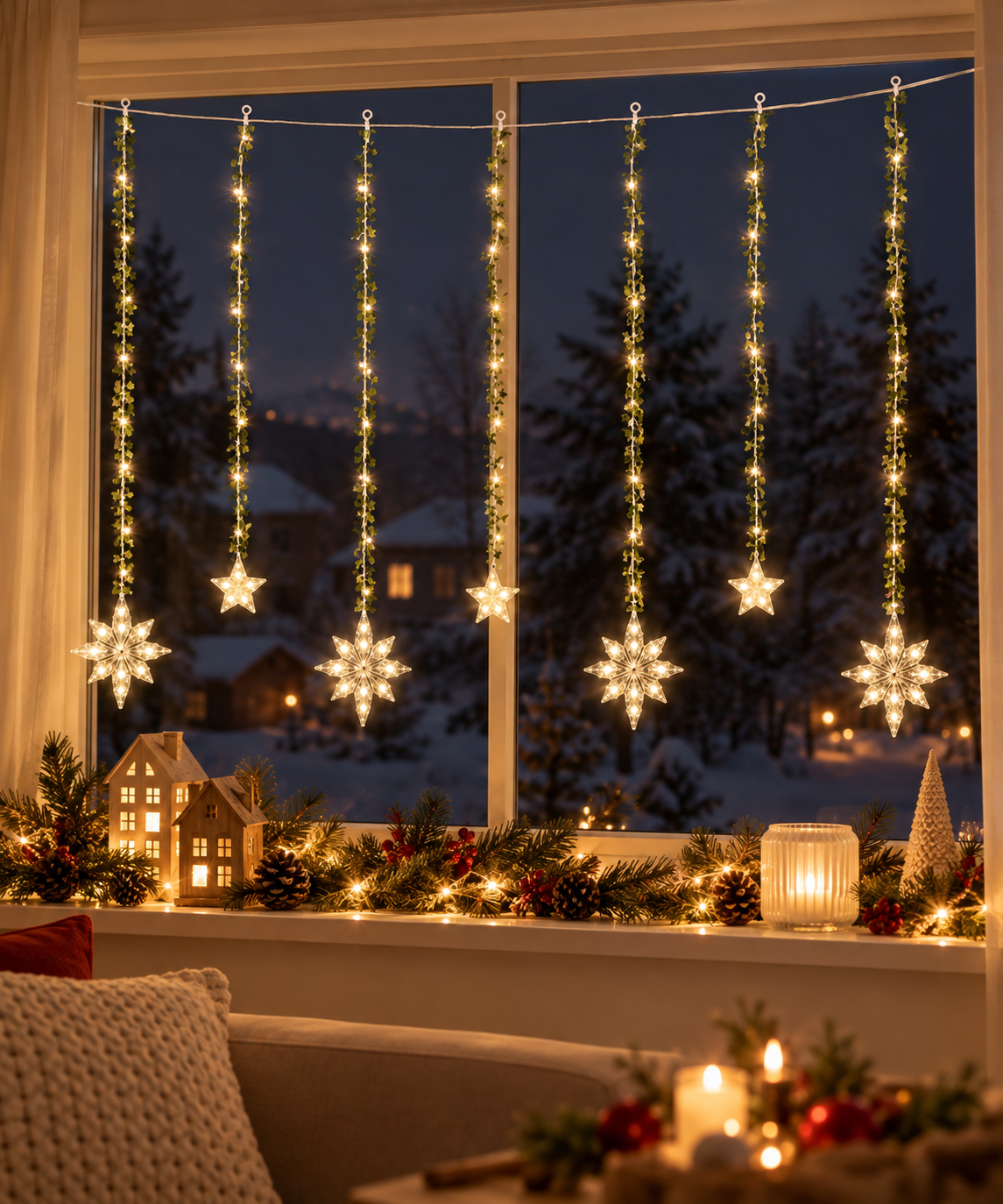 LED Fenstervorhang Sternenglanz Grün Warmweiß 120 x 100 cm