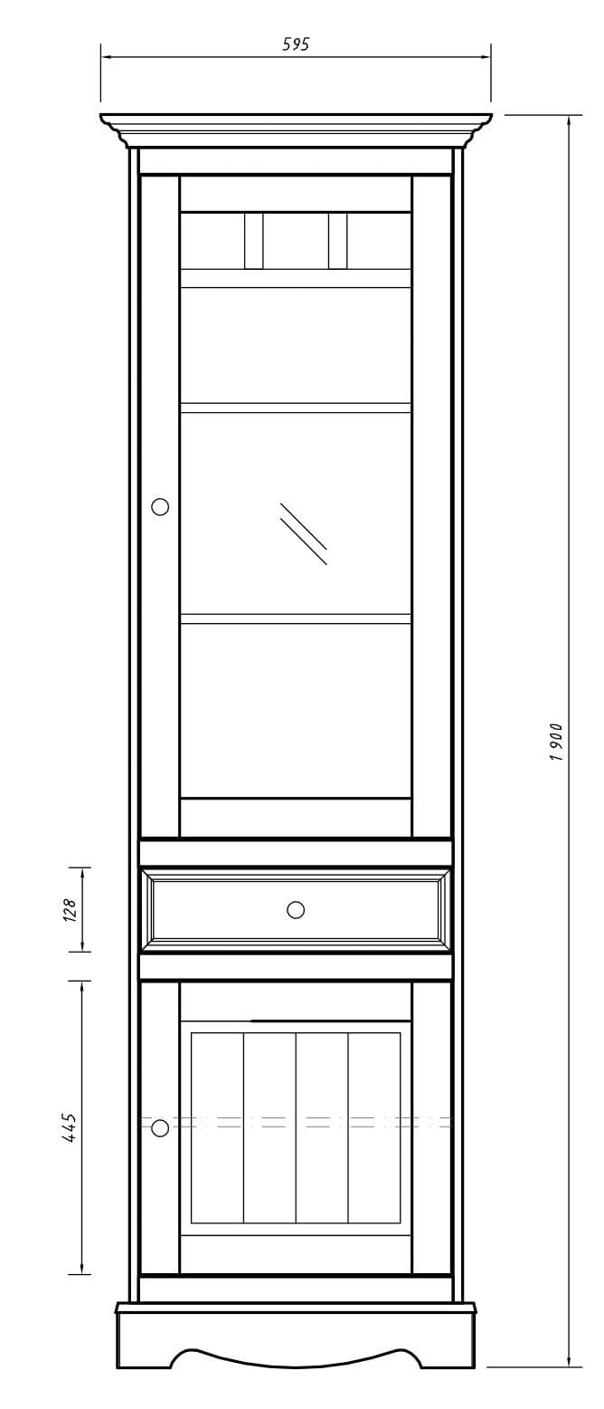 Bologna Elegante Massivholz Kiefer Vitrine 1-Türig | Farbe weiß