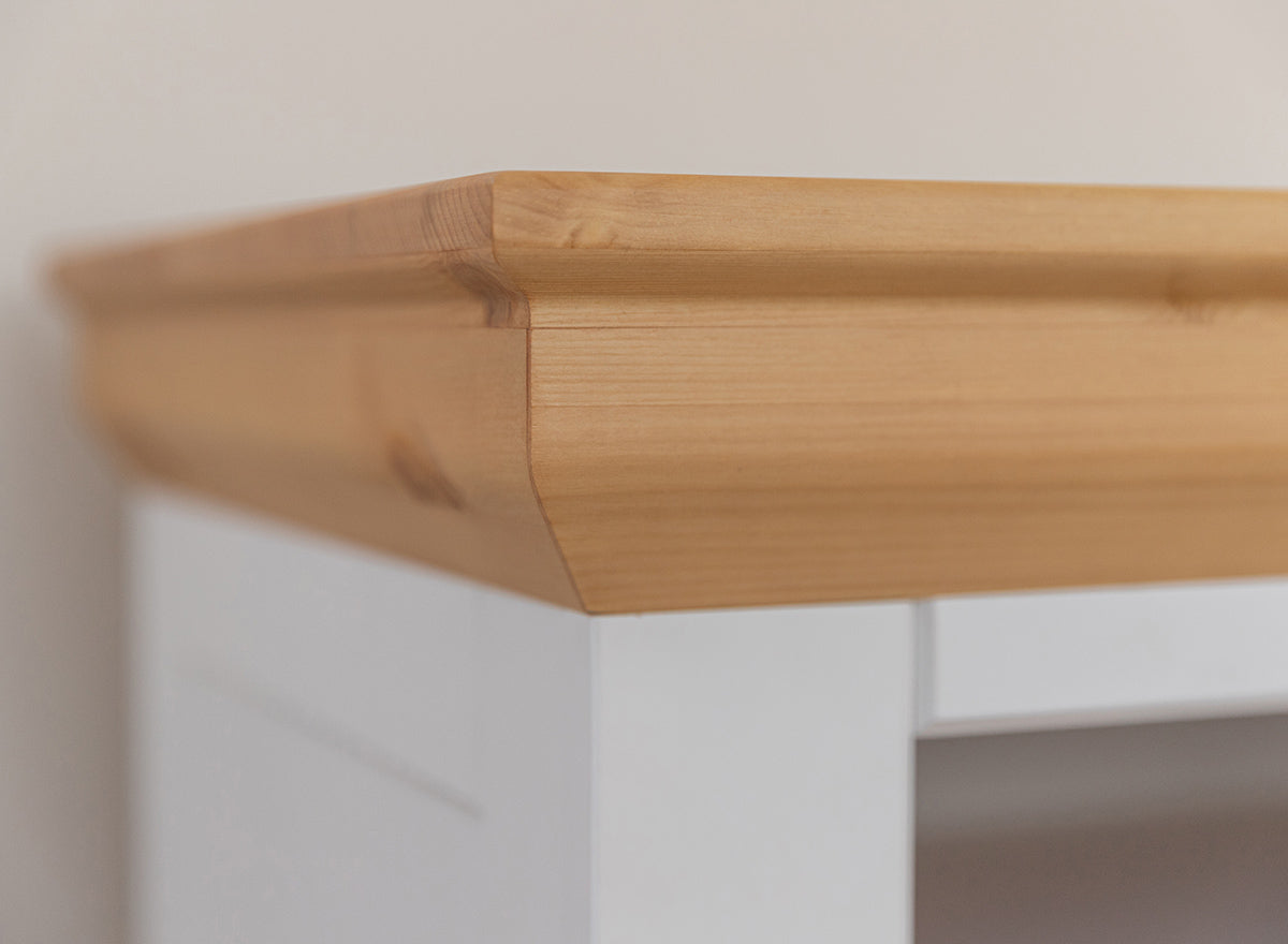 Milano Elite Massivholz Kiefer Schubladen Vitrine 1-Türig | Farbe Weiß/Kiefer