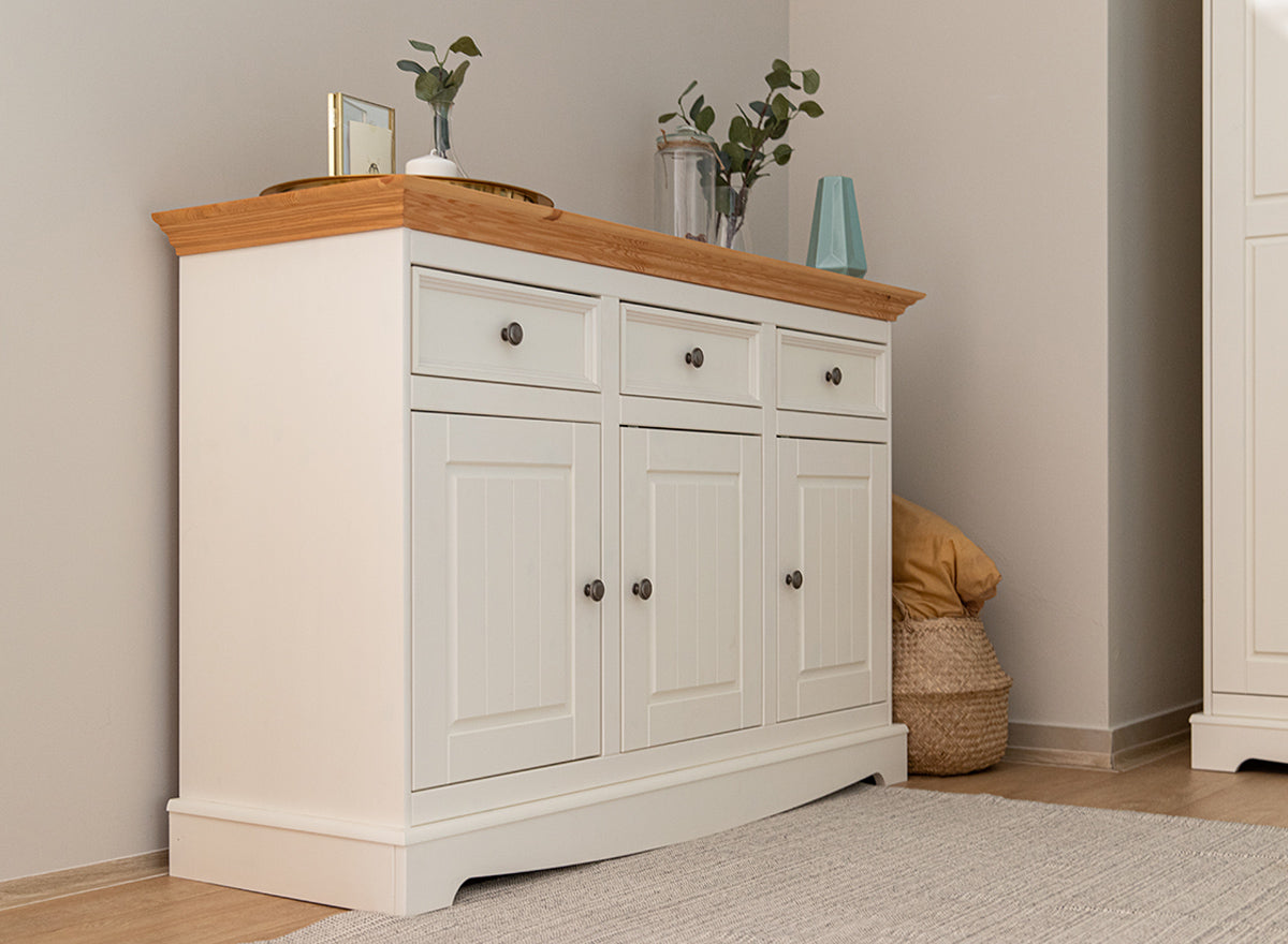 Bologna Elegante Massivholz Kiefer Kommode 3.3 | Farbe Weiß - Kiefer