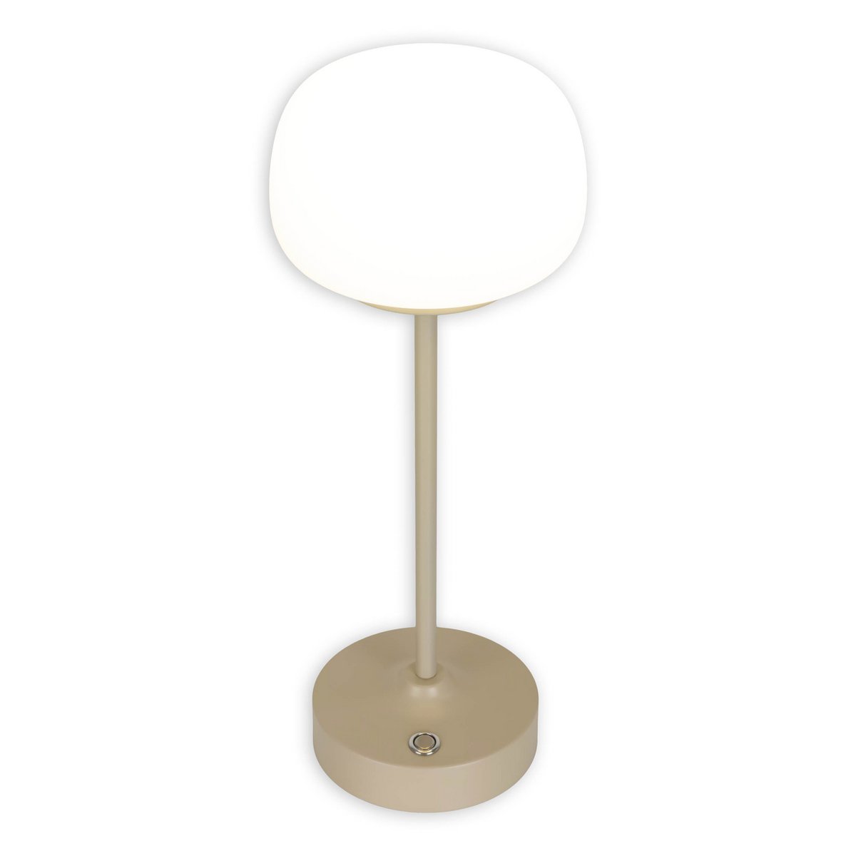 LED Akku-/ Tischleuchte "PINA" 30 cm hoch, aus Metall (beige) und Glas (weiß), integrierte LEDs, warmweiß