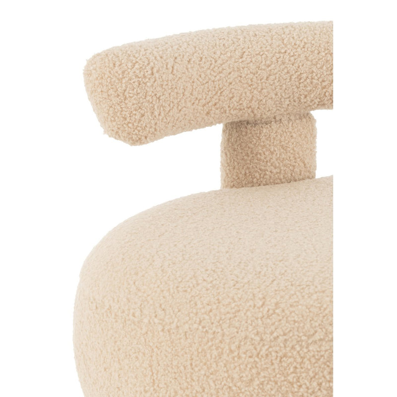 Round Stool with Backrest Bouclé Fabric Warm Beige 52x52 cm