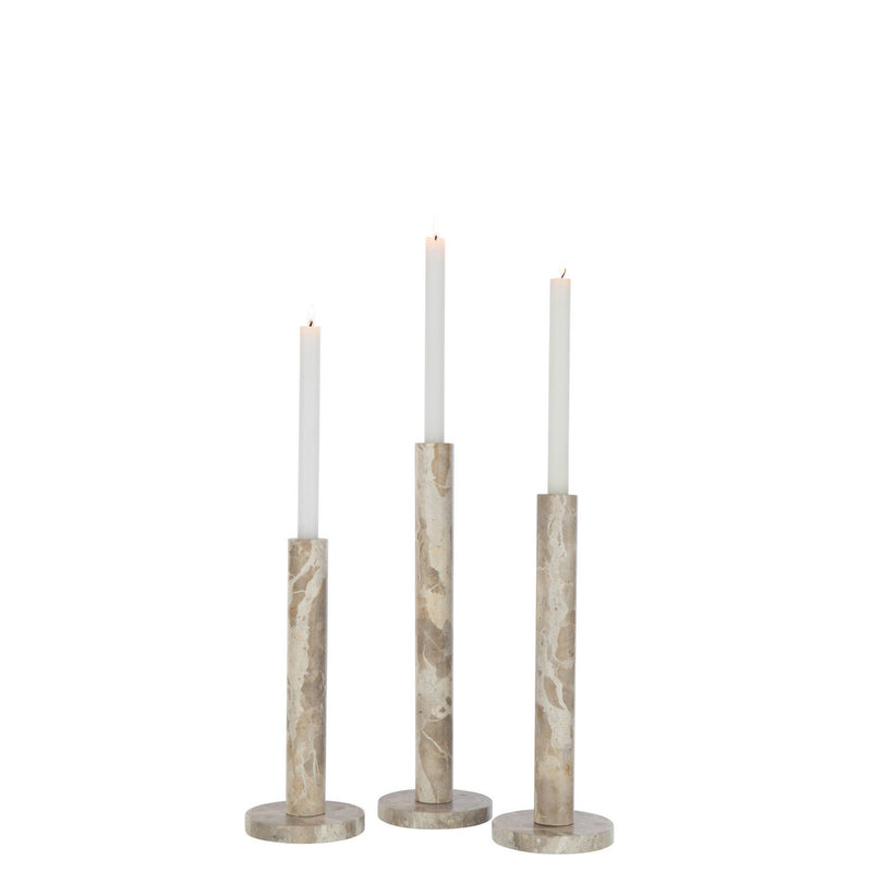 Set of 3 candle holders marble beige