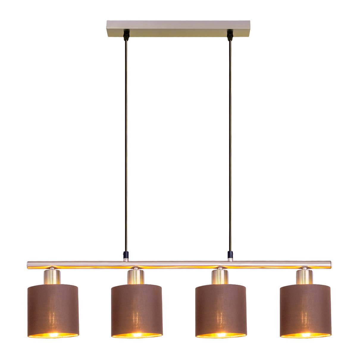 4er Pendelleuchte "MARON" aus Metall satiniert-matt mit Stoffschirmen in Braun, mit E14-Fassung, Lampe für Wohnzimmer oder Esszimmer,71,5 x 12 cm