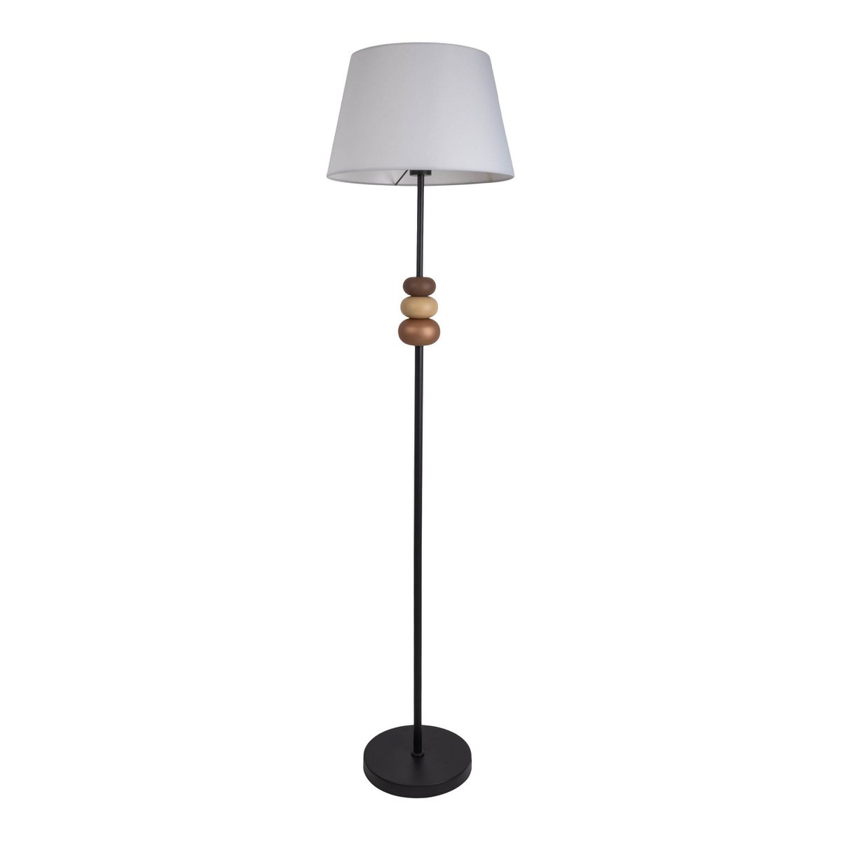 Stehleuchte "ELINA" 155 cm hoch, Ø 38 cm, Metall in Schwarz/Braun, Textilschirm in Weiß, E27