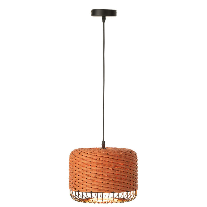 Hängelampe Laterne Metall Orange mit Rattanschirm
