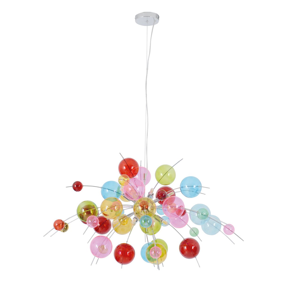 Pendelleuchte "EXPLOSION" bunt aus Metall und Glas, G9 Fassungen, Hängelampe für Esszimmer, Wohnzimmer, Diele oder Büro, Øca. 98 cm