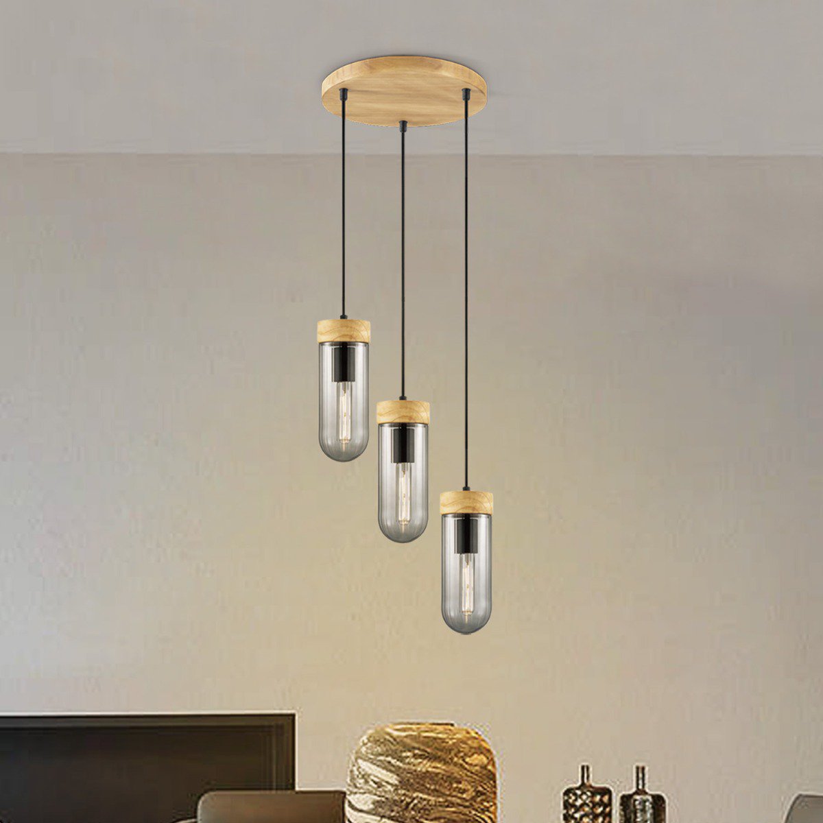Capri hanging lamp - smoked glass - 30x30x132cm