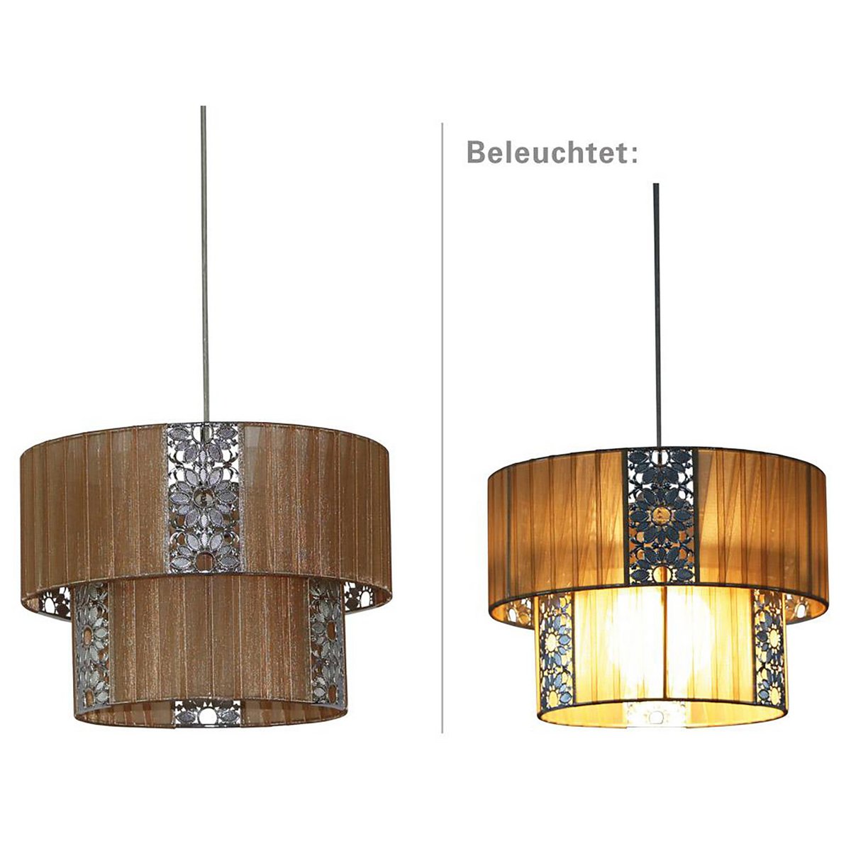 Die Pendelleuchte "PORI" bis zu 120 cm hoch, Ø 30 cm, aus Metall und Polyester, Farbe Cappuccino, E27-Fassung