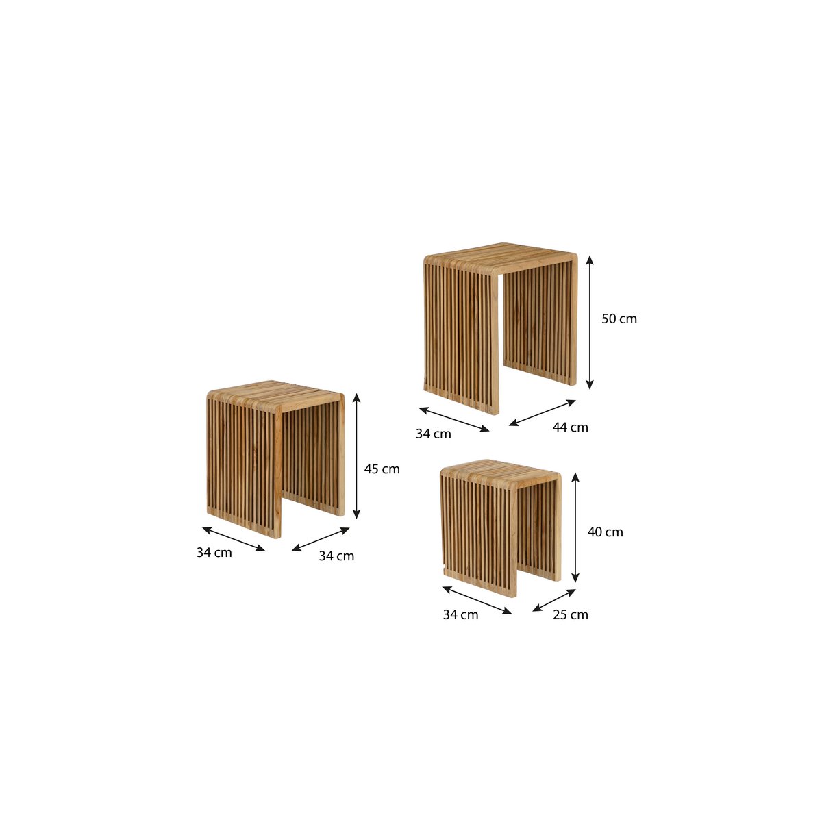 Yonker Beistelltisch – 3er-Set – L44 x B34 x H50 cm – recyceltes Holz – Braun