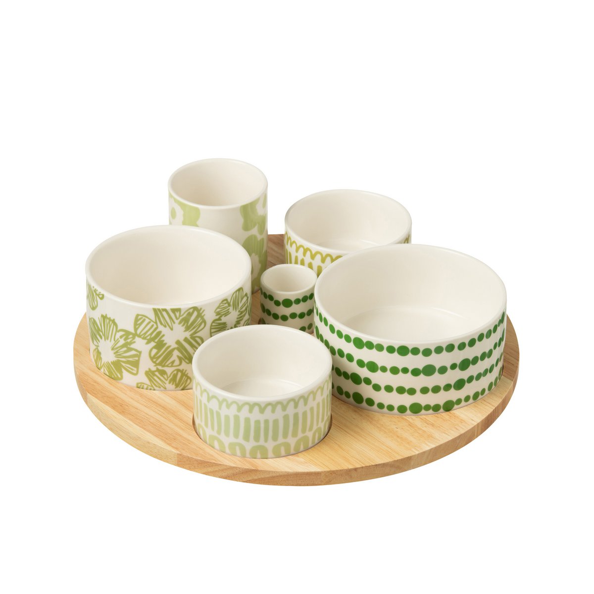 Set mit 6 Aperoschalen + Tablett, Bambusbox, Keramik, Grün