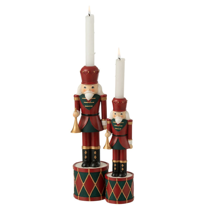 Nussknacker Kerzenhalter in Rot und Grün – 32,5 cm Weihnachtsdeko
