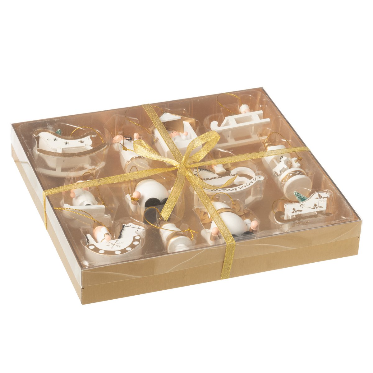 J-Line Box with 12 Pendants Wood White/Gold