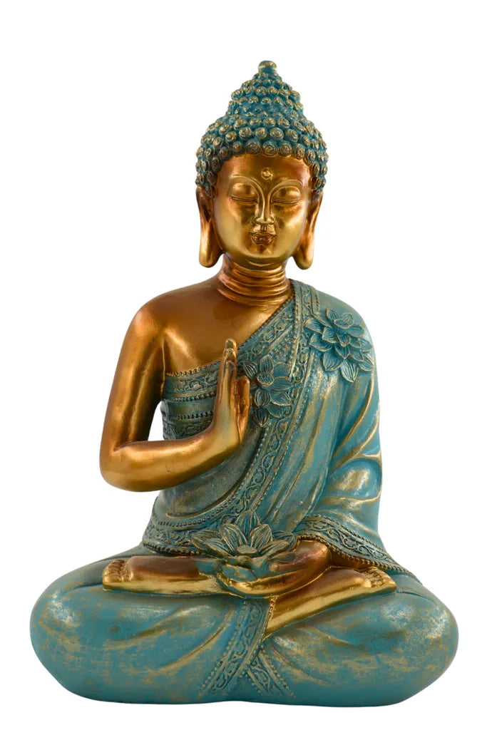 Avalokiteshvara in mint green, elegant Buddha sculpture, 31.5 cm
