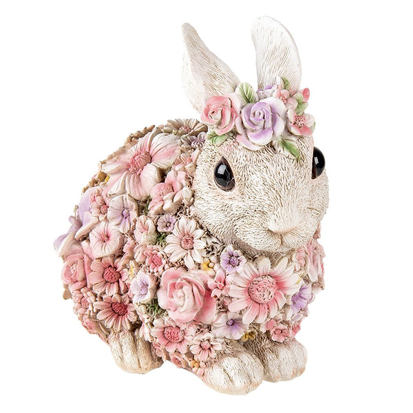 Decorative statue rabbit white, pink 19x12x18 cm