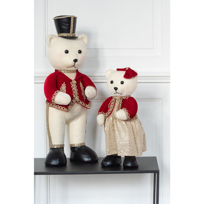 Decoratieve beerset in rood en goud – staand 62 cm