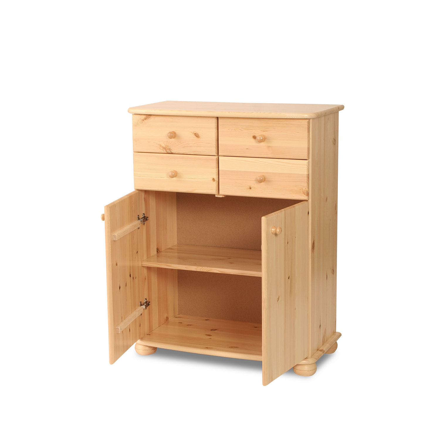 Anika Kommode Sideboard | Anrichte | 2-Türig | 4 Schubladen | 100% Bio Kiefer Massivholz