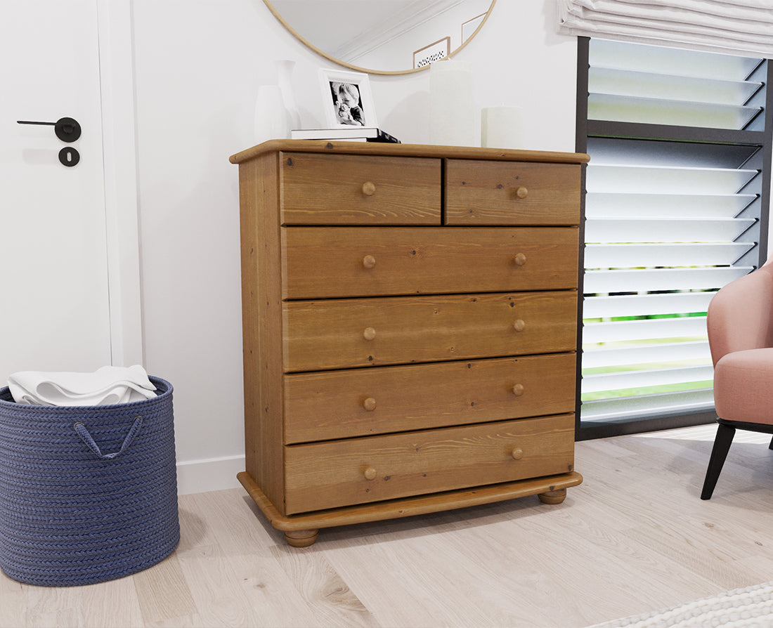 Anika Kommode Sideboard | Anrichte | 6-Schubladen | 100% Bio Kiefer Massivholz