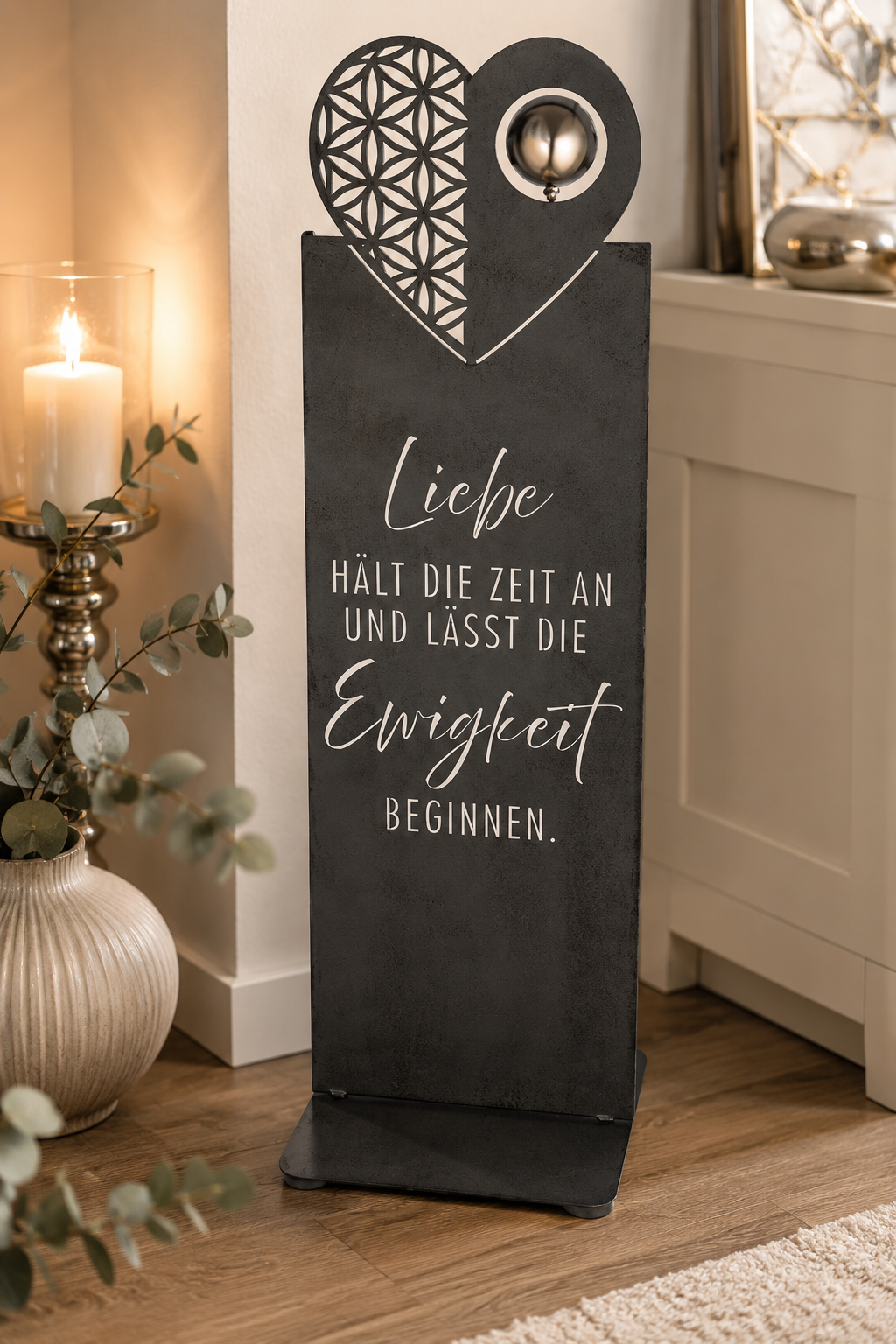 Metall Standrelief Ewigkeitsherz mit Spruch in Grau