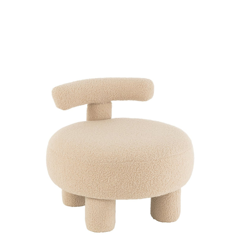 Round Stool with Backrest Bouclé Fabric Warm Beige 52x52 cm