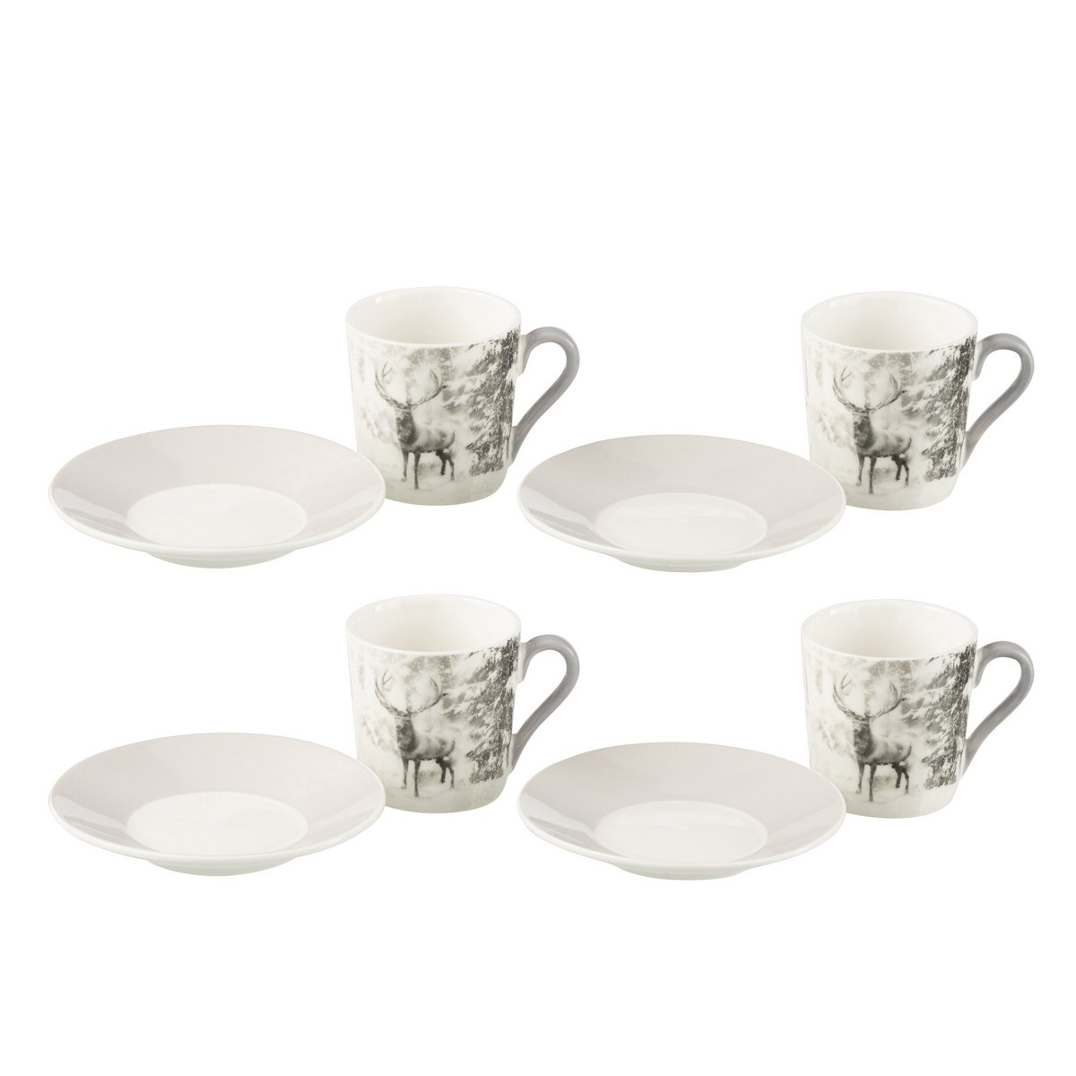 Set van 4 theekoffiekopjes met schotels rendiermotief keramiek 80 ml